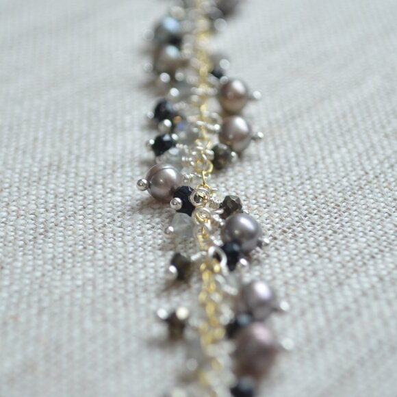 Peacock Pearl and Labradorite Cluster Bracelet in Gold and Silver - Picture 8 of 10